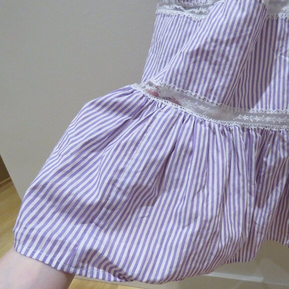 J. CREW Tiered Lace Panel Ruffle Dress Rustic Plum Stripe Prairie Cottage Trad - Picture 12 of 16